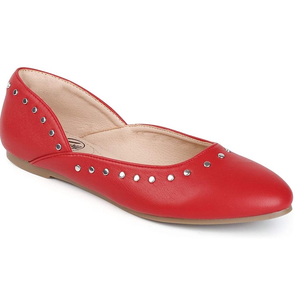 Trary Women's Flat Pointed Toe Ballet Shoes Round Studded Rivets Red Size 10